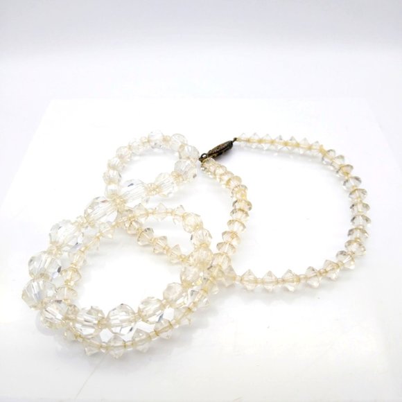 Vintage Faceted Crystal Graduated Strand, Clear Czech Glass Beads Necklace - Picture 2 of 4